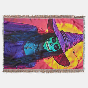Manta Bruja de Halloween con diseño de cara de cráneo