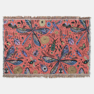 Manta Bugs de garabatos en rojo coral