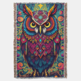 Manta 🌈 Búho Psicodélico de Consuelo – Arte Boho de Ani