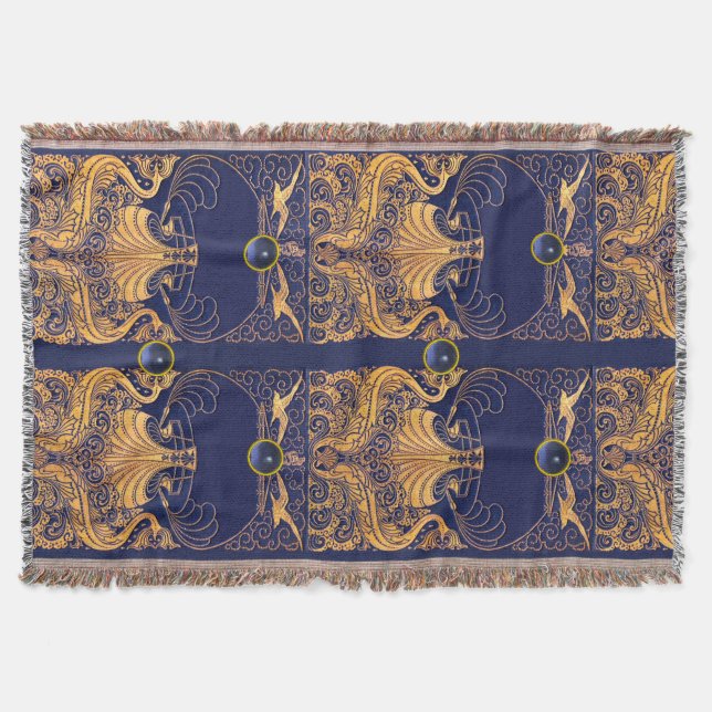 Manta Buque antiguo, delfines, oro, azul marino (Anverso)