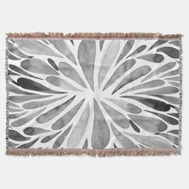 Manta Burbuja floral abstracta de acuarela blanca y negr (Anverso)