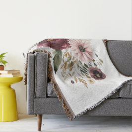 Manta Burgundy Marrón Rosa Acuarela Floral Botánico