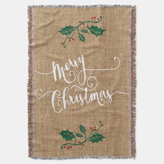 Manta Burlap Textura Feliz Navidad (Frente vertical)