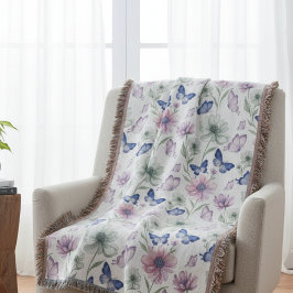 Manta Butterfly Floral Pattern Throw Blanket
