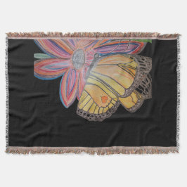 Manta Butterfly landing on flower Throw Blanket