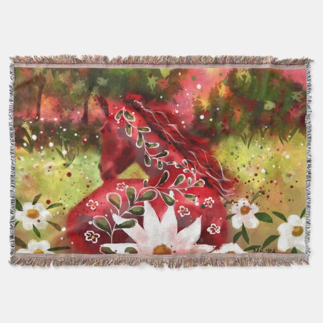 Manta Caballo de margarita Abstracto Arte Rojo Blanco Fl (Anverso)