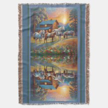 Caballo en pradera de flores silvestres de granja