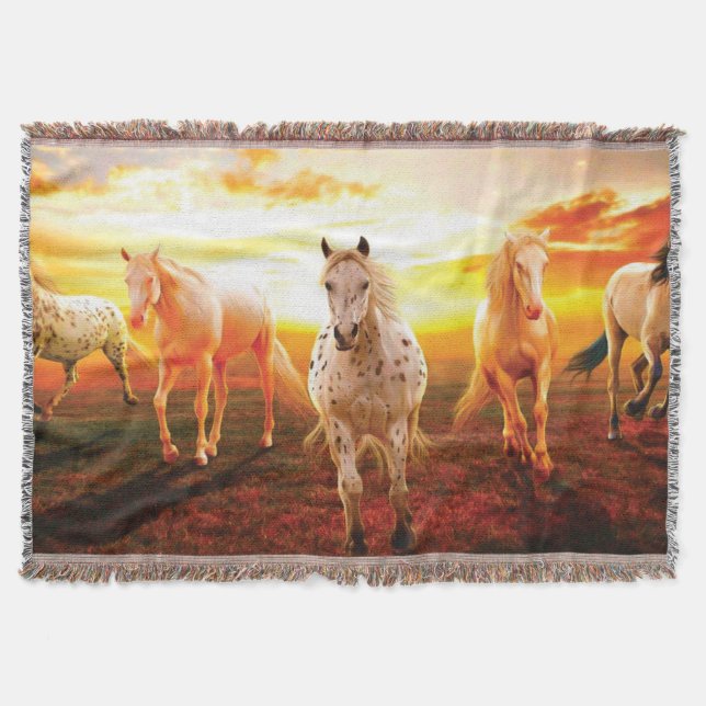 Manta Caballos al atardecer lanzando almohada (Anverso)