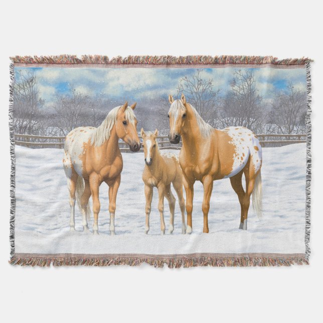 Manta Caballos Palomino Appaloosa De Nieve (Anverso)