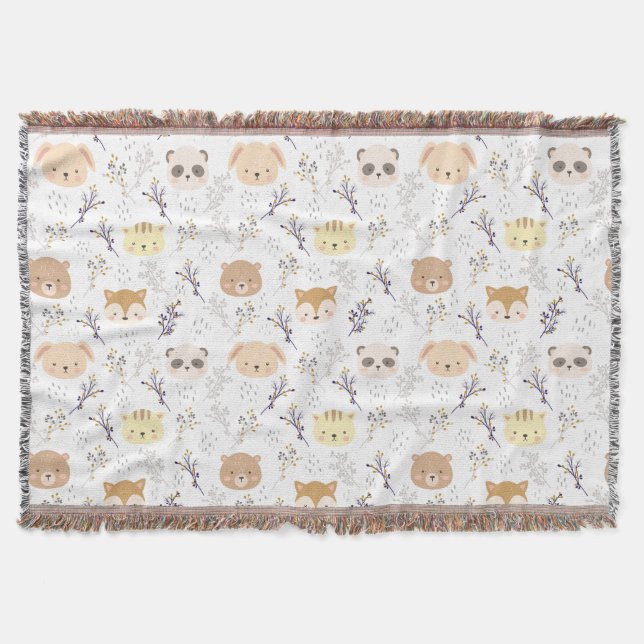 Manta Cabeza Animal Adorable Y Patrón Floral (Anverso)