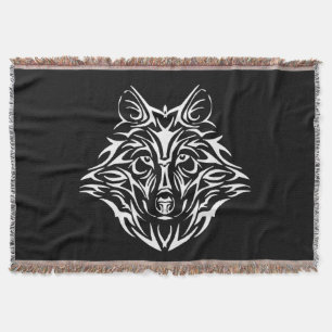 Manta Cabeza de lobo blanco en negro