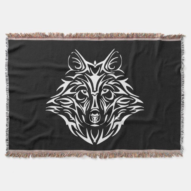 Manta Cabeza de lobo blanco en negro (Anverso)