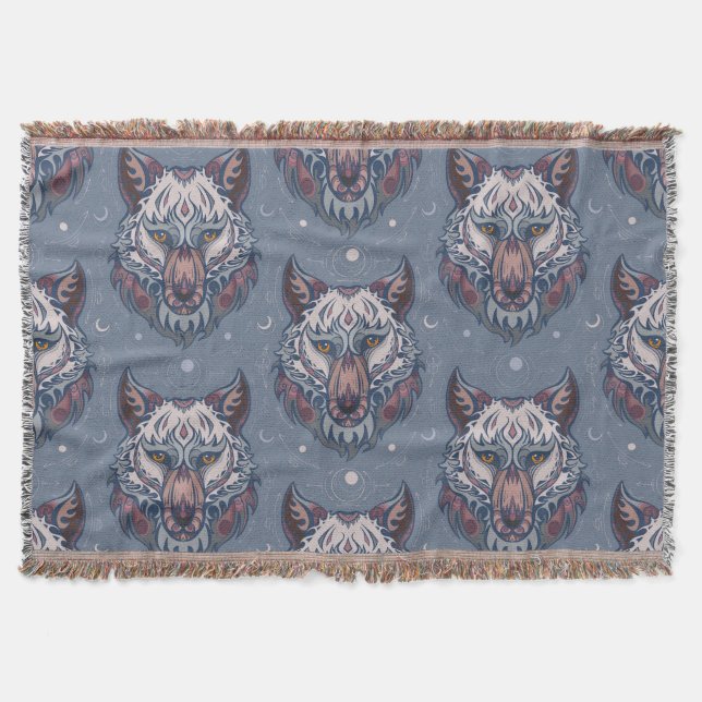 Manta Cabezas de lobo con decoración de boho (Anverso)