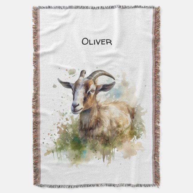 Manta Cabra de granja acuarela, personalizado (Frente vertical)