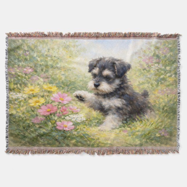 Manta Cachorro Schnauzer Flores de Primavera (Anverso)