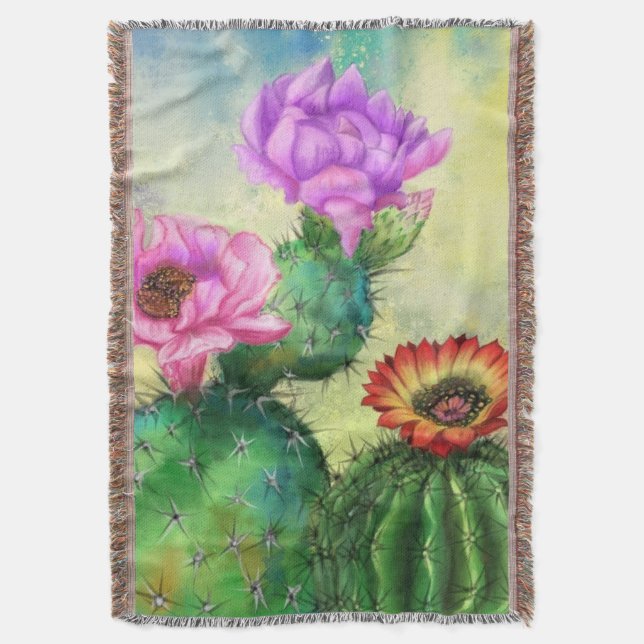 Manta Cactus Flowers Throw Blanket (Frente vertical)