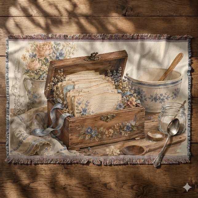Manta Caja de Recetas Antiguas Cocina de Campo (Vintage Recipe Box Cottage Kitchen Throw Blanket)