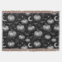 Manta Calabaza de Halloween en blanco y negro, murciélag