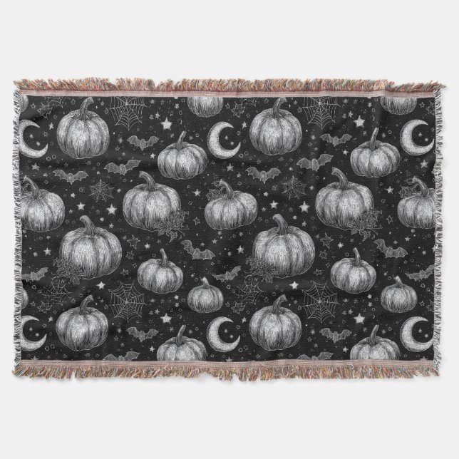 Manta Calabaza de Halloween en blanco y negro, murciélag (Anverso)