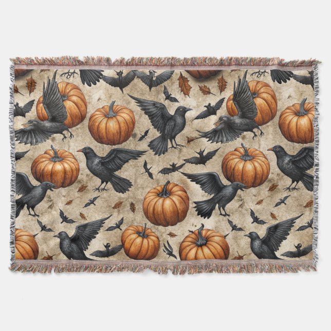 Manta Calabazas, cuervos y el patrón de Halloween de los (Anverso)