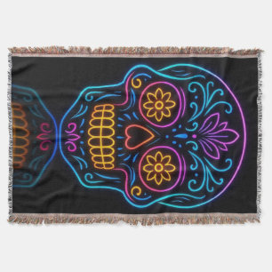 Manta Calavera de azúcar negra neón/bienvenida día de mu