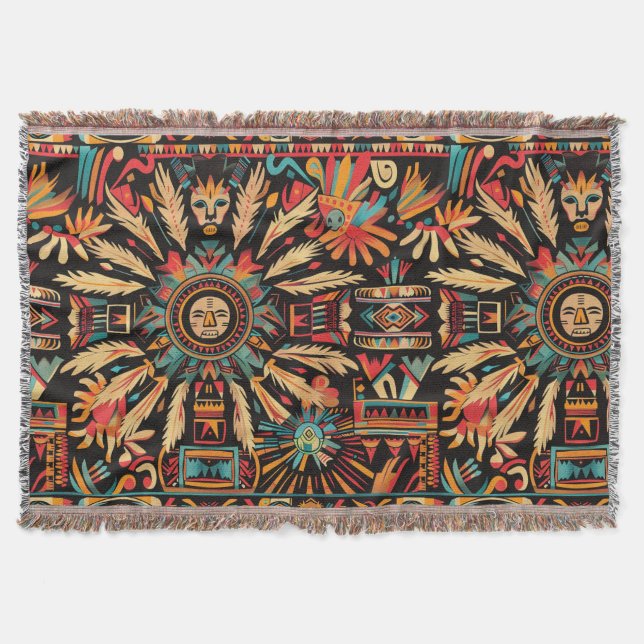 Manta Cálido "Sueño Azteca" Verde azulado (Anverso)