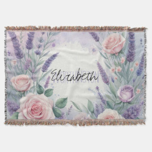 Manta Caligrafía floral Girly Nombre acuarela rosa