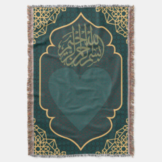 Manta Calligraphy Heart Teal Gold Woven