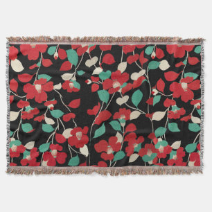 Manta CAMELÍES ROJOS, VERDE BLANCA DEJA Floral NEGRA Osc