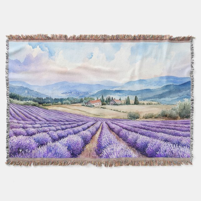 Manta Campos de lavanda hermosos acuarelas (Anverso)