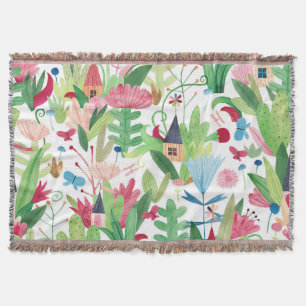 Manta Campos Florales: Patrón de casas acuarelas