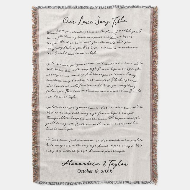 Manta Canción lírica Boda personalizada (Frente vertical)