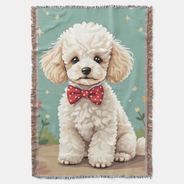 Manta Caniche blanco adorable con corbata (Frente vertical)
