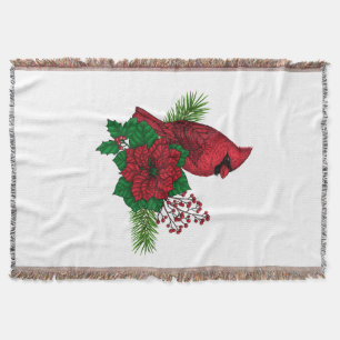Manta Cardenales rojos sobre decoración de Navidades
