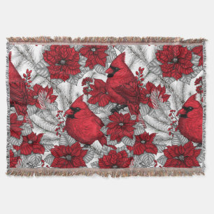 Manta Cardenales y poinsettia en rojo y blanco