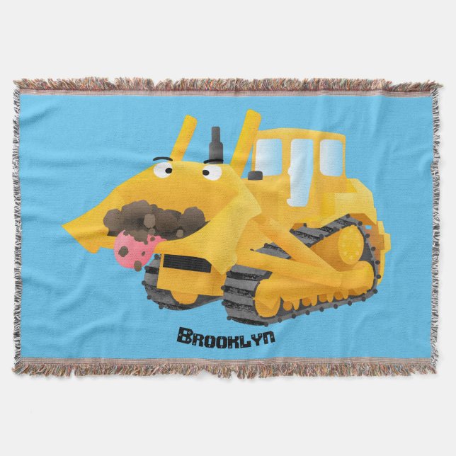 Manta Caricatura graciosa amarilla con bulldozer (Anverso)
