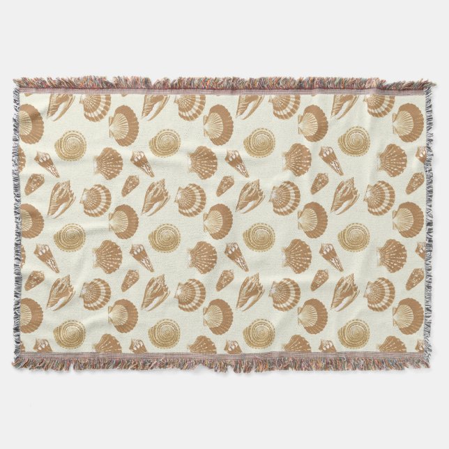 Manta Casas de mar - Marrón en un fondo beige (Anverso)