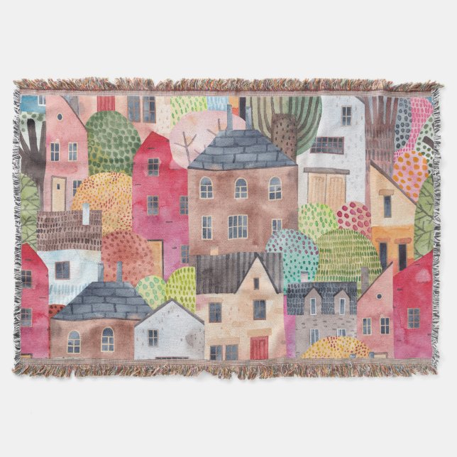 Manta Casas Resumen: Acuarela De Fondo Inalámbrico. (Anverso)