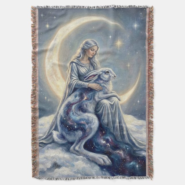 Manta Celestial Galaxy Hare Moon Goddess Fantasy Art (Frente vertical)