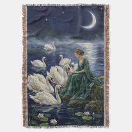 Manta Celtic Swans Moonlit Lake Night Fantasy Art