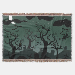 Manta Cementerio negro y gris, árboles espeluznantes Hal