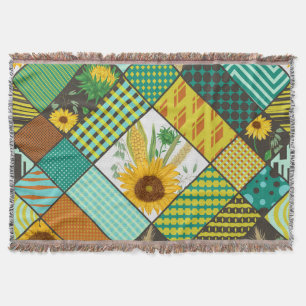 Manta Cereales de patchwork, girasoles, motivos geométri