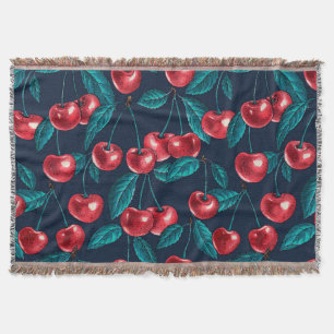 Manta Cerezas rojas en azul oscuro