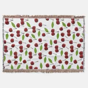 Manta Cerezo Rojo, Patrón De Cerezas, Hojas, Fruta