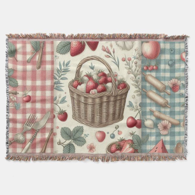 Manta Cesta de Frutas Gingham Diversión (Anverso)