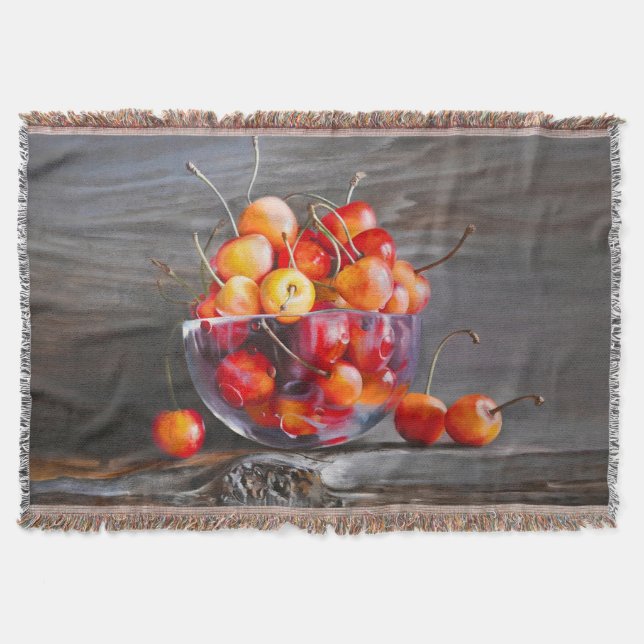 Manta Cherry Still Life in Glass Stretched Canvas Print (Anverso)