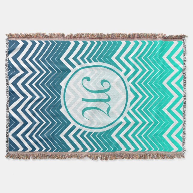 Manta Chevron Zigzag Blanco Y Fondo Verde Azul (Anverso)