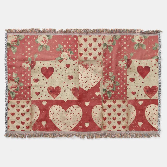 Manta Chic Patchwork de la cosecha de bonito roja de Sha (Anverso)