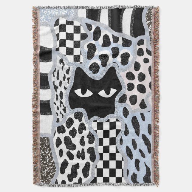 Manta Chic Patchwork Suspicious Black Cat Gingham & Chec (Frente vertical)
