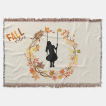 Chica de otoño en gráfico de columpio _Hoja de oto